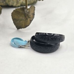 "5/$25" 2 Pairs of Hoop Earrings, Small Light Turquoise, Large Black